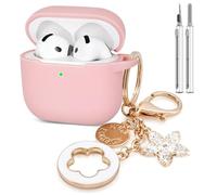 Koujaon Airpods 4 Cases Silicone Protective Case for Airpod 4 with Bling Keychain for Apple AirPods 4th Generation Wireless Earbuds with Cleaner Kit (Pink)