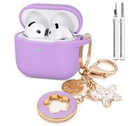 Koujaon Airpods 4 Cases Silicone Protective Case for Airpod 4 with Bling Keychain for Apple AirPods 4th Generation Wireless Earbuds with Cleaner Kit (Light Purple)