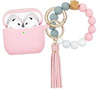 KOUJAON Compatible with AirPods 4 Case Cover, Soft Silicone Protective Cover with Bracelet Keychain, Compatible with Apple AirPods 4th Generation Wireless Earbuds (Pink)