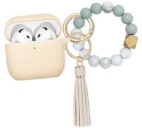 KOUJAON Compatible with AirPods 4 Case Cover, Soft Silicone Protective Cover with Bracelet Keychain, Compatible with Apple AirPods 4th Generation Wireless Earbuds (Beige)