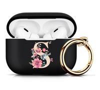 Koujaon Compatible with AirPods Pro 2 Case Silicone Skin Cover for AirPod Pro 2nd Generation with Flower Letters Symbol Airpods Pro Case with Keychain (Black-S)