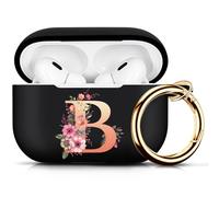 Koujaon Compatible with AirPods Pro 2 Case Silicone Skin Cover for AirPod Pro 2nd Generation with Flower Letters Symbol Airpods Pro Case with Keychain (Black-B)