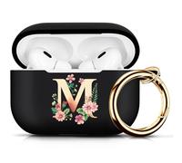 Koujaon Compatible with AirPods Pro 2 Case Silicone Skin Cover for AirPod Pro 2nd Generation with Flower Letters Symbol Airpods Pro Case with Keychain (Black-M)