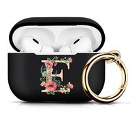 Koujaon Compatible with AirPods Pro 2 Case Silicone Skin Cover for AirPod Pro 2nd Generation with Flower Letters Symbol Airpods Pro Case with Keychain (Black-E)