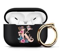 Koujaon Compatible with AirPods Pro 2 Case Silicone Skin Cover for AirPod Pro 2nd Generation with Flower Letters Symbol Airpods Pro Case with Keychain (Black-K)