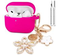 KOUJAON Compatible with AirPods Pro 2nd Generation Case with Cleaner Kit, Silicone Protective Case for Apple AirPod Pro 2nd/1st Earbuds Wireless Charging Cases with Bling Keychain (Hot Pink)