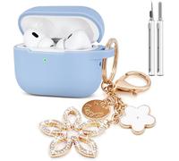 KOUJAON Compatible with AirPods Pro 2nd Generation Case with Cleaner Kit, Silicone Protective Case for Apple AirPod Pro 2nd/1st Earbuds Wireless Charging Cases with Bling Keychain (Gray Blue)