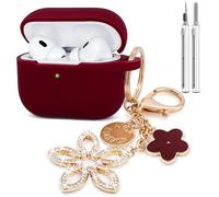 KOUJAON Compatible with AirPods Pro 2nd Generation Case with Cleaner Kit, Silicone Protective Case for Apple AirPod Pro 2nd/1st Earbuds Wireless Charging Cases with Bling Keychain (Burgundy Red)