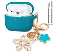 KOUJAON Compatible with AirPods Pro 2nd Generation Case with Cleaner Kit, Silicone Protective Case for Apple AirPod Pro 2nd/1st Earbuds Wireless Charging Cases with Bling Keychain (Aqua Green)