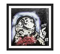 Koumu New York Graffiti Mural Cool Dog Watch Wall Square Wooden Framed Wall Art Print Picture 16X16 Inch