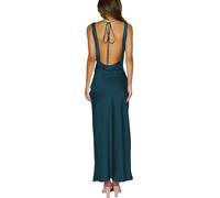 KOUNAI Satin Cowl Neck Sleeveless Backless Maxi Wedding Guest Dress Silk Open Back Tie Back Prom Formal Dresses for Women 2024, Deepgreen, S