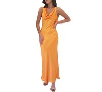 KOUNAI Satin Cowl Neck Sleeveless Backless Maxi Wedding Guest Dress Silk Open Back Tie Back Prom Formal Dresses for Women 2025, Orangish, S
