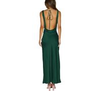 KOUNAI Satin Cowl Neck Sleeveless Backless Maxi Wedding Guest Dress Silk Open Back Tie Back Prom Formal Dresses for Women 2025, Emeralds, S