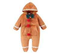 Kouoybt Baby Gingerbread Costume Toddler Boy Girl Christmas Ginger Bread Outfit Long Sleeve Hooded Bow Romper (D-Maroon, 3-6 Months)