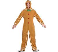Kouoybt Christmas Gingerbread Man Costumes for Adults Kids Long Sleeve Hooded Jumpsuit Cute Gingerbread Cosplay Outfits for Halloween Christmas (Men, S)
