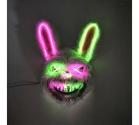 Kouoybt Halloween Scary Bunny Mask LED Light Up Creepy Plush Rabbit Mask Horror Lighting Mask for Halloween Party Costume (Pink Fluorescent Green, One Size)
