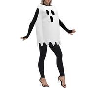 Kouoybt Halloween Women Ghost Pumpkin Skeleton Poncho Costumes Party Funny Dress Up Adult (A-WHITE, M)