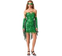Kouoybt Women Halloween Poison Ivy Cosplay Costume Deluxe Green Ivy Cosplay Sets Sexy Sleeveless Sequin Corset Dress (C-Green, S)