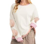 Kouoybt Women's Casual Oversized Sweatshirts Long Sleeve Crew Neck Graphic Patchwork Pullovers Oversized Tops (B-WHITE, L)