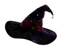Kouoybt Womens Witch Hat Gothic Style Lace Trim Wicked Halloween Wizard Hat (Style 3, One Size)