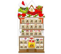 KOUPA Hanging Christmas Countdown Advent Calendar, Santa Grinch Green Haired Monster Decoration, Reusable Xmas Gift for Holiday Party Winter