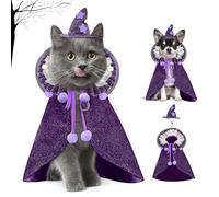 KOUPA Pet Halloween Costume with Hat, Dog Clothes Cosplay Wizard Cloak for Small Puppy Kitten Animal, Shiny Cat Outfit Suit for Party Holiday Christmas, Purple