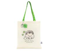 Koupen Chan Aesthetic Canvas Tote Bag - Cute Penguin & Enaga-san Reusable Shopping Bag with Clover Acrylic Charm