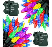 KOUQIYA Battery Christmas Lights, C6 50 LED Strawberry Battery Operated String Lights with Auto-Timer 8 Modes, Waterproof for Outdoor Indoor Xmas Tree Decor (Multicolor, 50 LED x 4 Pack)