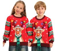 Kouric Christmas Jumper Kids,Boys Girls Light Up Christmas Jumpers,Unisex Funny Novelty Reindeer Led Flashing Ugly Christmas Sweater,Best Festive Tacky Rude Matching Xmas Jumper for Children 4-13years