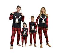 Kouric Family Christmas Pyjamas Set-Matching Christmas Pyjamas,Cotton Matching Christmas Pjs for Family,Red Plaid Elk Pyjama,Checked Xmas Pjs Jammie,Matching Pajamas for Couples Adults Kids