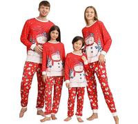 Kouric Family Christmas Pyjamas Set - Matching Cotton Pjs with Snowman & Xmas Tree Design, Red Xmas Pants, Christmas Pajamas for Families, Adults & Kids, Unisex, Size M, 2 Count