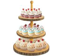 KOUROU Cupcake Stand 3-layer Natural Wooden Cupcake Stand, Layered Dessert Accessories Rustic cake Stand, Cupcake Tower Display Stand For Baby Party/Wedding/Tea Party/ Birthday/Natural Simple Parties