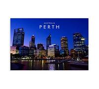 KOURT Perth Skyline Night View of Australia Cities 2 Canvas Poster Wall Art Decor Print Picture Paintings for Living Room Bedroom Decoration Unframe: 12x18inch(30x45cm)