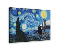 KOURT The Starry Night Black Cat Funny Poster 1 Canvas Poster Wall Art Decor Print Picture Paintings for Living Room Bedroom Decoration Frame： 16x24inch(40x60cm)
