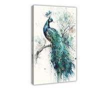 KOURT Watercolor Wildlife Bird Peacock Canvas Poster Wall Art Decor Print Picture Paintings for Living Room Bedroom Decoration Frame: 20x30inch(50x75cm)