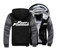 KouRy Men's Fleece Hoodies Jackets for Fast Furious Pullover Winter Warm Sweatshirt Casual Hooed Jacket Zipper Thick Coats(Black-Grey,L)