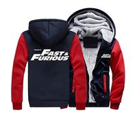 KouRy Men's Fleece Hoodies Jackets for Fast Furious Pullover Winter Warm Sweatshirt Casual Hooed Jacket Zipper Thick Coats(Red-Blue,5XL)
