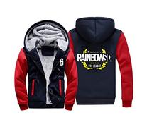KouRy Men's Fleece Hoodies Jackets for Rainbow Six Siege Pullover Winter Warm Sweatshirt Casual Hooed Jacket Zipper Thick Coats(Red-Blue1,L)
