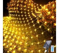 Kousee 192LEDs Solar Net Lights Outdoor, 6.6 x 9.8 Ft Mesh Fairy Lights, Waterproof Net Light with 8 Modes, Remote Control, Copper Wire Net Lights for Christmas Tree Lawn Fence Bushes Wall-Warm White