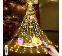 Kousee Christmas Decorations Star Light, 9Pcs 2M Waterfall Fairy String Lights, 198 LEDs 8 Modes Waterproof USB LED Lights with Topper Star for Tree, Garden, Party, Festival (Warm White)