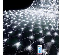 Kousee LED Solar Net Light, 1.5Mx1.5M Mesh Fairy String Lights, 96 LEDs 8 Modes Weatherproof Outdoor Net Lights Wrap Christmas Tree with Remote for Garden Balcony Fence Backyard Decor- White