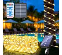 Kousee Outdoor Solar LED Rope Lights, IP65 Waterproof Rope Light 72.2ft 200LEDs Solar Decoration Lights with 8 Lighting Modes, Rope Fairy Light for Garden Tree Party Christmas Decoration -Warm White