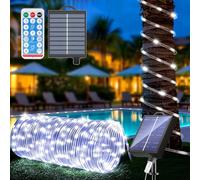 Kousee Outdoor Solar LED Rope Lights, IP65 Waterproof Rope Light 72.2ft 200LEDs Solar Decoration Lights with 8 Lighting Modes, Rope Fairy Light for Garden Tree Party Christmas Decoration -White