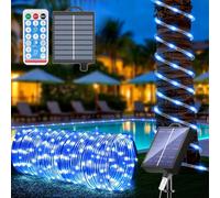 Kousee Outdoor Solar LED Rope Lights, IP65 Waterproof Rope Light 72.2ft 200LEDs Solar Decoration Lights with 8 Lighting Modes, Rope Fairy Light for Garden Tree Party Christmas Decoration - Blue