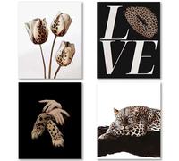 Kousne 4PCS Black and Gold Leopard Rose Print Poster Set Trendy Women’s Aesthetic Wall Art Canvas Prints Decor for Bedroom Living Room Office Beauty Salon Unframed 8x10 Inch