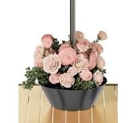 Koutemie 2-in-1 Umbrella Planter for Patio Table & Pole, Half Round Flower Planters Pots with Umbrella Hole Fits Poles Up to 2” Diameter, PVC Post Planter Wrap Around Umbrella for Garden, Black