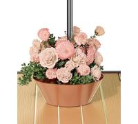 Koutemie 2-in-1 Umbrella Planter for Patio Table & Pole, Half Round Flower Planters Pots with Umbrella Hole Fits Poles Up to 2” Diameter, PVC Post Planter Wrap Around Umbrella for Garden, Brown