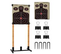 Koutemie Outdoor Shooting Target Stand With 10pcs 17x25 Inch Paper Targets, Heavy Duty Range Holder With Adjustable Base for Cardboard Silhouette, H Shape, Black