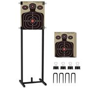Koutemie Outdoor Shooting Target Stand With 10pcs 17x25 Inch Paper Targets, Heavy Duty Range Holder With Adjustable Base for Cardboard Silhouette, H Shape, Black