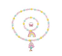 koutey Rainbow Mermaid Hearts Stretch Necklace Girl Necklace Bracelet Set, Little Princess Unicorn Jewelry Set Play Necklaces Bracelet Rings for Girls Accessories Favors, Free Stretch, Acrylic Resin